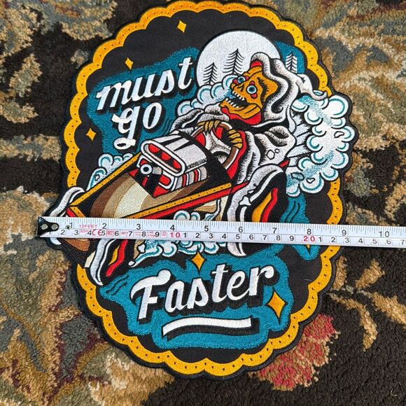 Must Go Faster Iron On Backpatch Embroidery Boxcar Skeleton Traditional - Picture 4 of 6